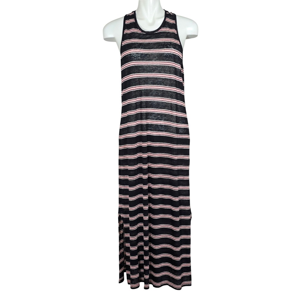 Joie Brellen Women's 100% Linen Striped Sleeveless Maxi Dress Black Large